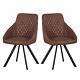 2x Faux Leather/pu Dining Chairs Brown Arm Chairs Padded Seat Diamond Design