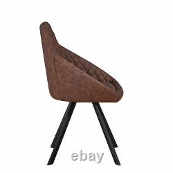 2X Faux Leather/PU Dining Chairs Brown Arm Chairs Padded Seat Diamond Design