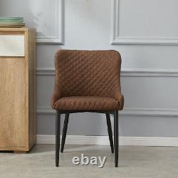 2X Retro Brown Faux Leather Dining Chairs Padded Seat PU Office Chairs Metal Leg