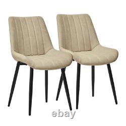 2pcs Faux Leather Dining Chairs Set PU Back Seat Metal Legs Restaurant Chair