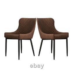 2x Faux Leather Dining Chairs Padded Seat Kitchen Office Chair Brown Vintage