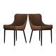 2x Faux Leather Dining Chairs Padded Seat Kitchen Office Chair Brown Vintage