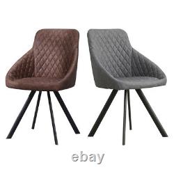 2x Grey&Brown Dining Chairs Set PU Faux Leather Padded Metal Legs Accent Chair