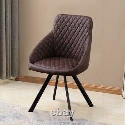 2x Grey&Brown Dining Chairs Set PU Faux Leather Padded Metal Legs Accent Chair