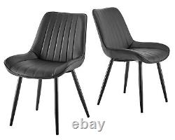 2x Modern Black Leather Dining Chair Metal Legs Pair of Chairs Home & Office