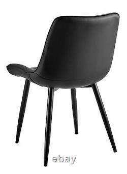 2x Modern Black Leather Dining Chair Metal Legs Pair of Chairs Home & Office