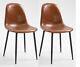 2x Modern Brown Pu Leather Dining Chair With Metal Legs / Kitchen Home Office