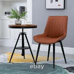 2x Modern Brown PU Leather Dining Chair with Metal Legs / Kitchen Home Office