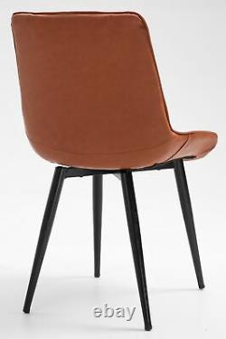 2x Modern Brown PU Leather Dining Chair with Metal Legs / Kitchen Home Office
