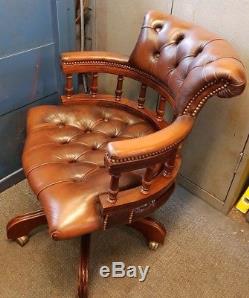 3 Available Vintage Chesterfield Captains Chair in Tanned Brown Leather