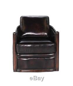 34 W Swivel base tub chair Vintage chocolate brown soft leather Office home