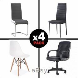 4 Dining Chairs Wooden Legs PU Leather Plastic Home Office Shop Grey White Black