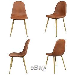 4 PCS Leather Brown Padd Seat Furniture Kitchen Dining Office Working Chairs Set