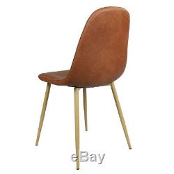 4 PCS Leather Brown Padd Seat Furniture Kitchen Dining Office Working Chairs Set