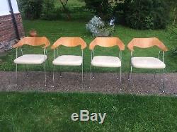 4 Robin Day Habitat Retro Vintage Wooden Leather Kitchen Dining Office Chairs