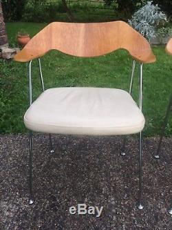4 Robin Day Habitat Retro Vintage Wooden Leather Kitchen Dining Office Chairs