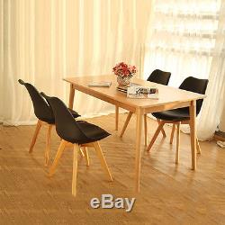 4× Tulip Eames Style Black Dining/Office Chairs-Solid Wood legs-PU padded seat