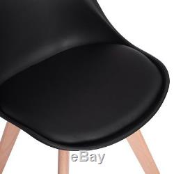 4× Tulip Eames Style Black Dining/Office Chairs-Solid Wood legs-PU padded seat