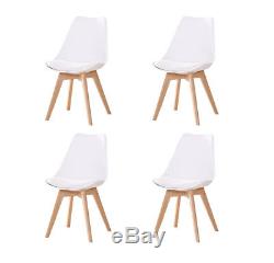 4×Tulip Eames Style Dining/Office Chairs-Solid Wood legs-Leather Cushion