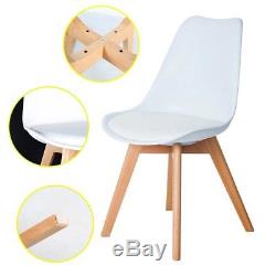 4×Tulip Eames Style Dining/Office Chairs-Solid Wood legs-Leather Cushion