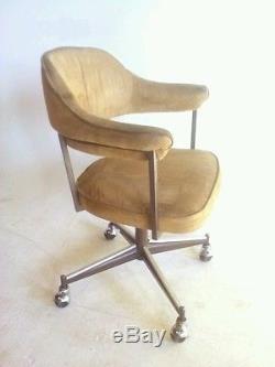 4 Vintage Faux Leather Dining Modern Chair Office Brass Swivel Clam Arm Baughman