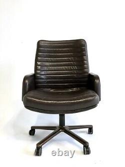 +4 Vintage Mid Century Modern Executive Office Leather Metal Steelcase Chair MCM