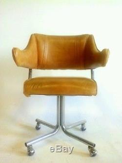 4 Vintage MidCentury Danish Clam Faux Leather Chromcraft Chair Office Cantilever