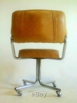 4 Vintage MidCentury Danish Clam Faux Leather Chromcraft Chair Office Cantilever
