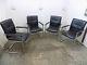 4, Four, Vintage, 1970's, Style, Black Leather, Chrome, Arm Chairs, Office, Dining, Chair