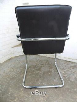 4, four, vintage, 1970's, style, black leather, chrome, arm chairs, office, dining, chair