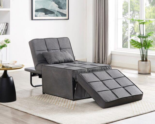 4 In 1 Convertible Sofa Bed, Single Sleeper Chair Folding Ottoman Adjustable