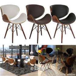 4PCS Eiffel Retro Dining Lounge Office Chairs Wood Leg Faux Leather Padded Seat