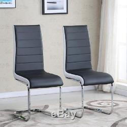 4X Black Faux Leather Dining Chairs High Back Office Chair & Chrome Leg Chairs