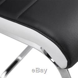 4X Black Faux Leather Dining Chairs High Back Office Chair & Chrome Leg Chairs