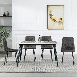 4X Dining Chairs Set Faux Suede Leather Padded Seat Metal Legs Kitchen Office