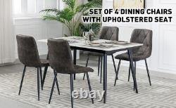 4X Dining Chairs Set Faux Suede Leather Padded Seat Metal Legs Kitchen Office