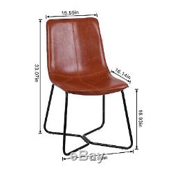 4pcs Brown Chairs PU Leather Sponge Padded Seat Metal Legs Kitchen Home Office