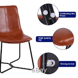 4pcs Brown Chairs PU Leather Sponge Padded Seat Metal Legs Kitchen Home Office