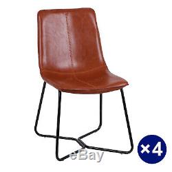 4x Brown Chairs PU Leather Padded Seat Metal Legs Kitchen Home Office Lounge UK