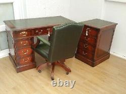 4x2ft LEATHER TOP CAPTAINS DESK + FILING CABINET + CHESTERFIELD OFFICE CHAIR