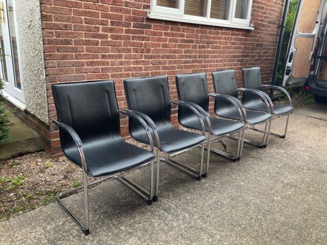 5 X Leather Chairs, Office, Conference Meeting Boardroom Chrome Frames