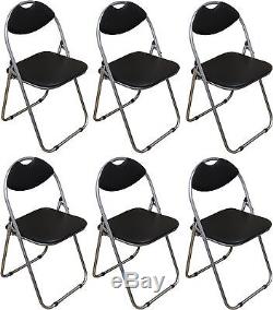 6 Folding Faux Leather Black Padded Chair Camping Seat Back Rest Office Computer