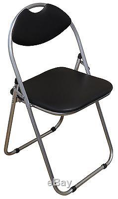 6 Folding Faux Leather Black Padded Chair Camping Seat Back Rest Office Computer