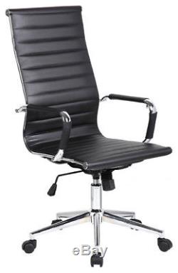 6 High Back Ribbed Designer Leather Office Chair Black Good Condition