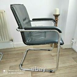 6 Leather Chrome & Black Cantilever Chairs Superb Dining Or Desk Office Chairs