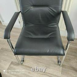 6 Leather Chrome & Black Cantilever Chairs Superb Dining Or Desk Office Chairs
