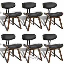6PCS Retro Style Leather Dining Chairs Lounge Office Chair Wooden Bentwood Q2A3
