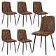 6x Dining Chairs Set Faux Suede Leather Padded Seat Metal Legs Kitchen Office