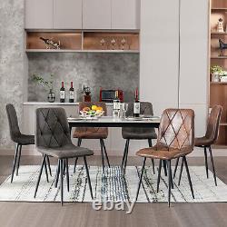 6X Dining Chairs Set Faux Suede Leather Padded Seat Metal Legs Kitchen Office