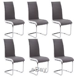 6X Grey Faux Leather Dining Chairs High Back Office Chair & Chrome Leg Chairs